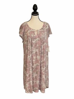 Miss Elaine 1X Pink Paisley Knit Sleepshirt Nightgown Short Sleeve NWT Plus Size